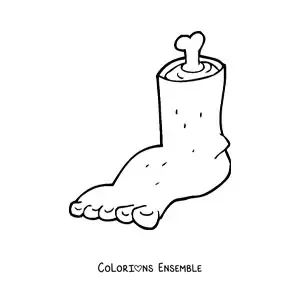 Coloriage d'un pied amputé rigolo avec un os qui dépasse