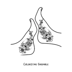 Coloriage d'une jolie paire de pieds de femme avec des tatouages de fleurs