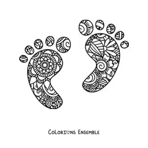 Coloriage de 2 empreintes de pied avec un motif de mandala