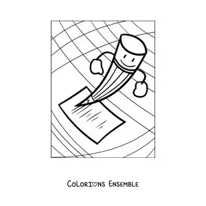Coloriage d'un crayon rigolo en train d'écrire sur une feuille