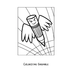 Coloriage d'un crayon rigolo avec des ailes