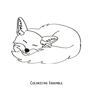 Coloriage d'un renard endormi tout souriant