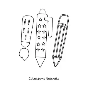 Coloriage de trois fournitures scolaires