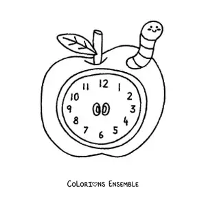 Coloriage d'une horloge en forme de pomme kawaii