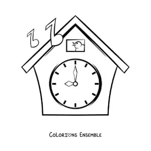 Coloriage d'une horloge à coucou indiquant l'heure