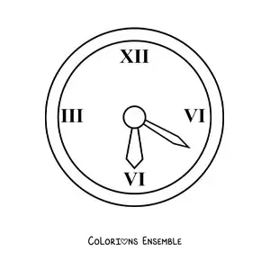 Image à colorier d’une horloge murale qui indique l’heure