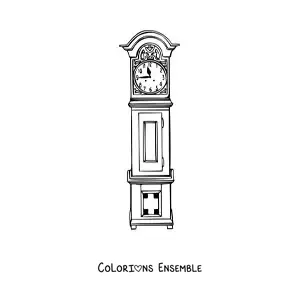 Image à colorier d’une horloge ancienne qui indique l’heure