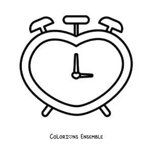 Image à colorier d’un réveil en forme de cœur