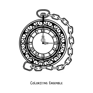 Image à colorier d’une montre de poche qui indique l’heure