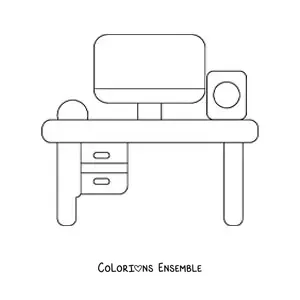 Image à colorier d’un bureau avec un ordinateur