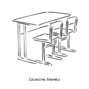 Image à colorier d’un pupitre d’école