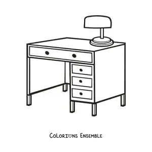 Image à colorier d’un bureau avec une lampe