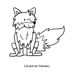 Coloriage d'un renard de dessin animé assis et souriant
