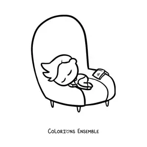 Image à colorier d’un garçon qui dort sur un fauteuil