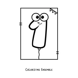 Image à colorier d’un ballon en forme de chiffre 1