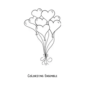 Image à colorier de plusieurs ballons en forme de cœur