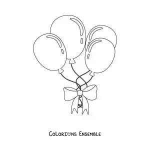 Image à colorier de quatre ballons retenus par un ruban