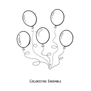 Image à colorier de cinq ballons d’anniversaire