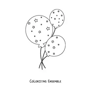 Image à colorier de trois ballons avec des étoiles