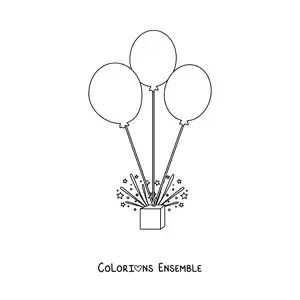 Image à colorier de trois ballons et de serpentins