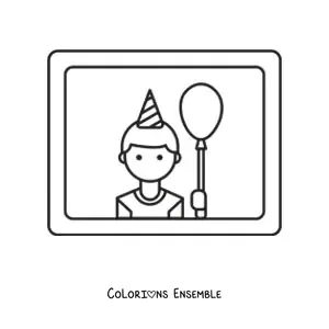 Image à colorier d’un garçon avec un ballon d’anniversaire