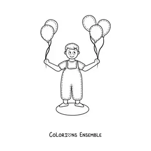 Image à colorier d’un garçon avec des ballons dans les mains