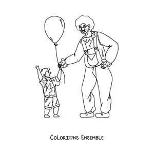 Image à colorier d’un clown qui offre un ballon à un garçon