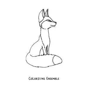Coloriage d'un renard assis de profil, style anime