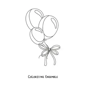 Image à colorier de trois ballons cadeau retenus par un ruban