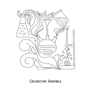 Image à colorier de plusieurs éléments chimiques dans une expérience