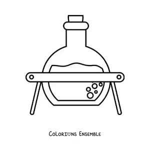 Image à colorier d’une solution chimique dans un ballon de laboratoire