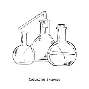 Image à colorier des instruments d’un laboratoire de chimie