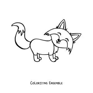 Coloriage d'un renard kawaii de profil, souriant vers l'avant
