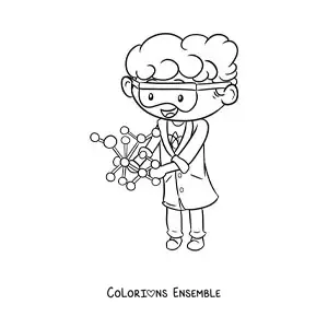 Image à colorier d'un scientifique kawaii