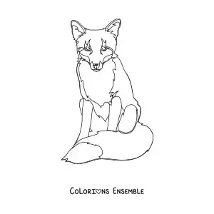 Coloriage d'un renard sauvage assis de face