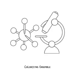 Image à colorier d'un microscope simple et d'un virus