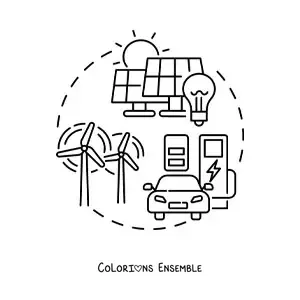 Image à colorier d'éléments liés à l'énergie renouvelable