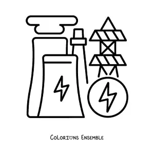 Image à colorier d'une centrale de production d'énergie électrique