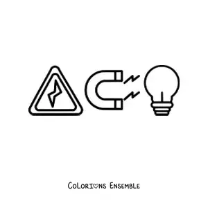 Image à colorier de symboles d'électricité et de magnétisme