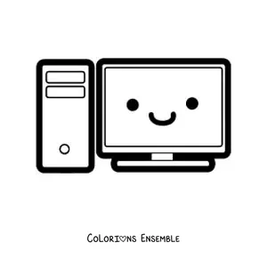 Image à colorier d'un ordinateur kawaii