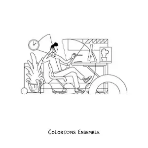 Image à colorier d'un homme travaillant à l'ordinateur