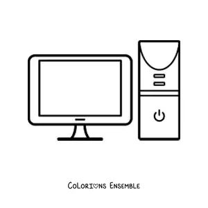 Image à colorier d'une unité centrale et d'un écran moderne