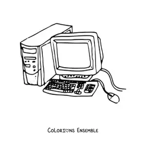 Image à colorier des différentes parties d'un ancien ordinateur