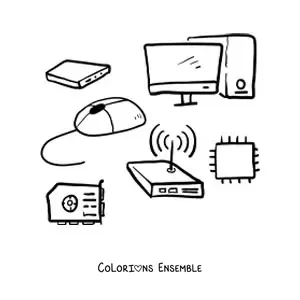 Image à colorier des différentes parties d'un ordinateur
