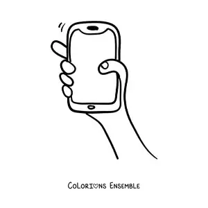 Image à colorier d'une main tenant un smartphone