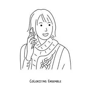 Image à colorier d'une fille qui parle au téléphone