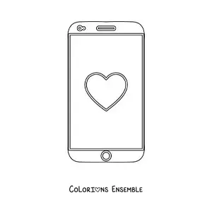 Image à colorier d'un smartphone avec un cœur