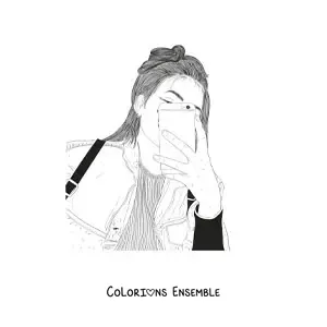 Image à colorier d'une fille qui prend un selfie avec son téléphone portable