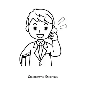 Image à colorier d'un homme en costume qui parle au téléphone