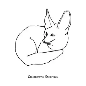 Coloriage d'un renard du désert tapi au sol